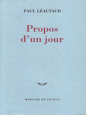 cover image of Propos d'un jour